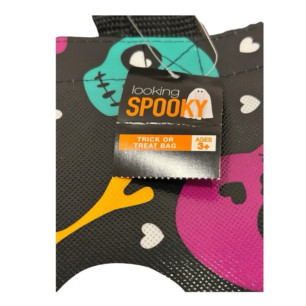 3x Looking Spooky Colorful Skull Halloween Reusable Trick Or Treat Bag 16” x 13”